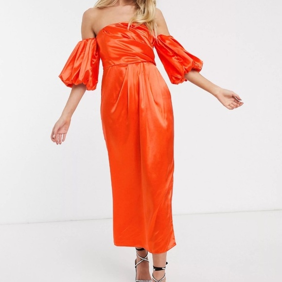 NWT ASOS Drape Off Shoulder Midi Dress In Satin - Picture 1 of 12